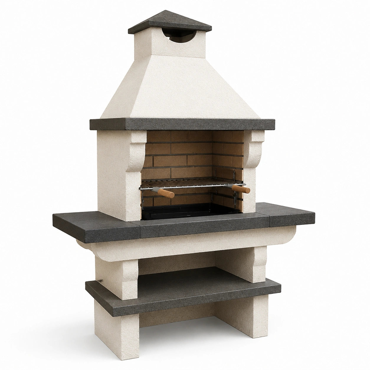 Beton Gartenkamin mit Backstein-Einsatz, 160 cm, Grau/Beige