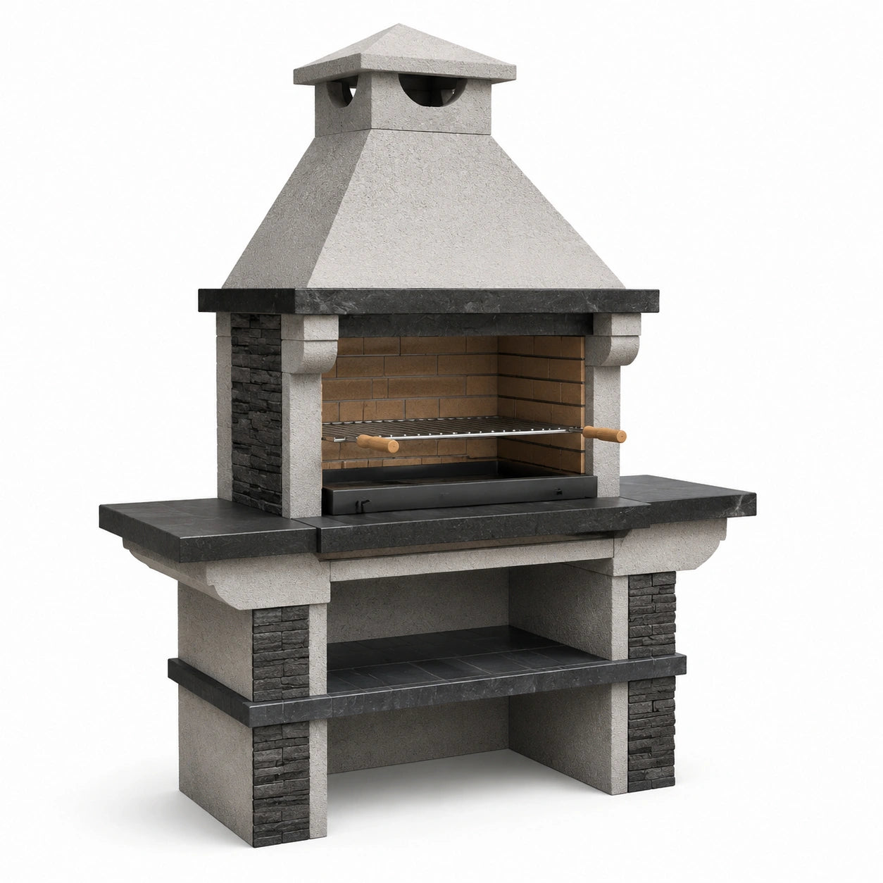 Beton Grillkamin mit Edelstahlrost Grau/Schwarz