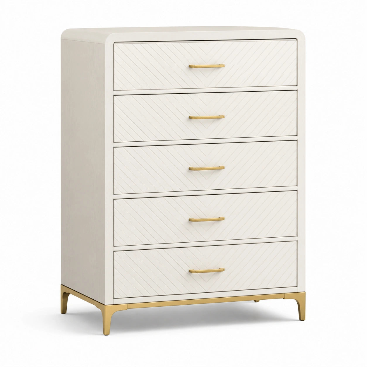 Schubladenschrank MDF Holzfurnier Weiß Gold 80x40x120cm