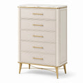 Kommode mit Marmoroberfläche und 5 Schubladen in Beige und Gold