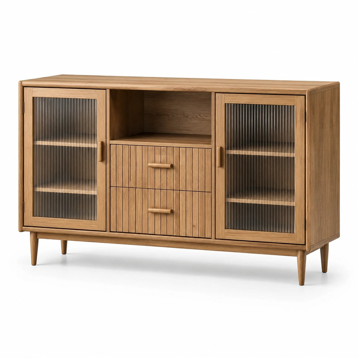 Eichenholz Sideboard mit geriffeltem Glas