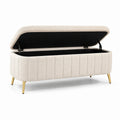 Polsterbank mit Stauraum Bouclé Beige Gold Beine 120x40x45 cm