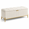 Aufbewahrungsbank aus Stoff mit Metallrahmen Beige Gold 120x40x45 cm