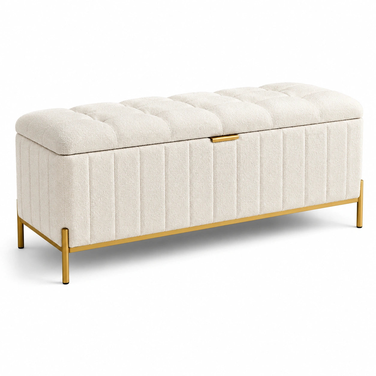 Aufbewahrungsbank aus Stoff mit Metallrahmen Beige Gold 120x40x45 cm