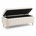 Aufbewahrungsbank mit Polyesterbezug in Beige und Edelstahlbeinen