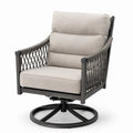 Drehsessel mit Aluminiumrahmen und Polyesterrattan, Beige, 80x75x92 cm