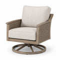 Drehsessel mit Rattan und Stoffbezug, Holzrahmen, Beige