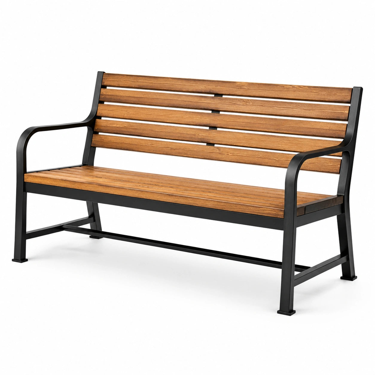 Holzbank mit Stahlrahmen, 120 cm, Schwarz/Braun