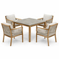 Garten-Essgruppe aus Teakholz mit Polyester-Seil und Steinoptik-Tischplatte