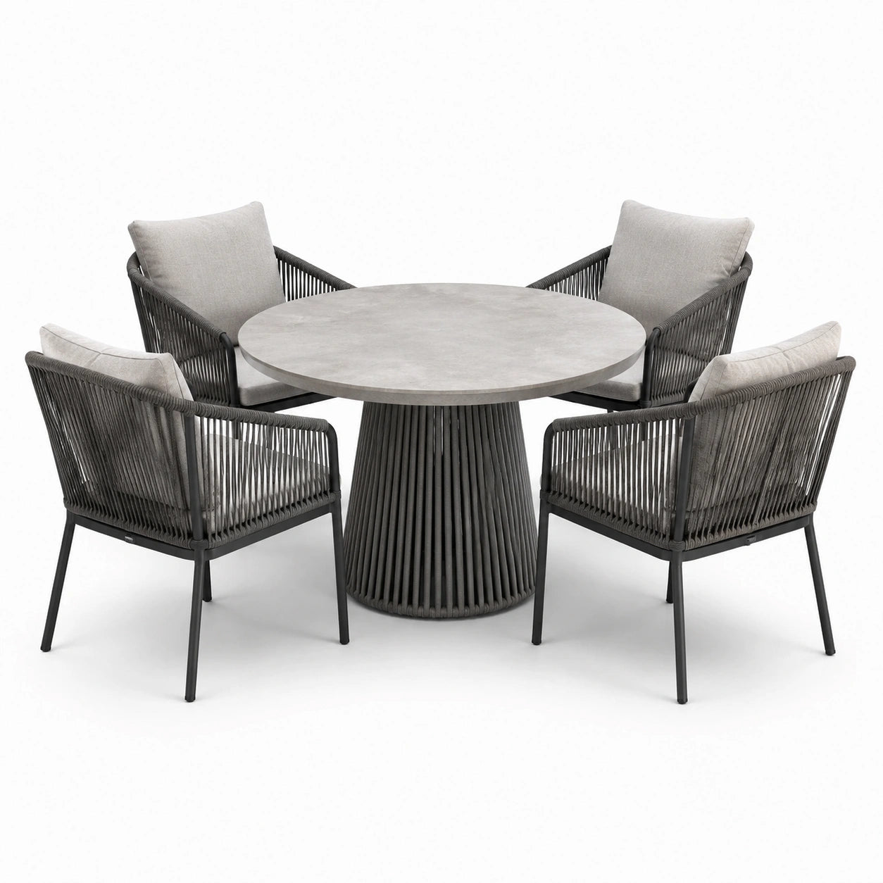 Runde Garten-Essgruppe aus Aluminium und Polypropylen-Seil, 120 cm