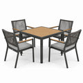 Essgruppe aus Aluminium und Holz, 5-teilig, 90x90x75 cm, Grau/Natur