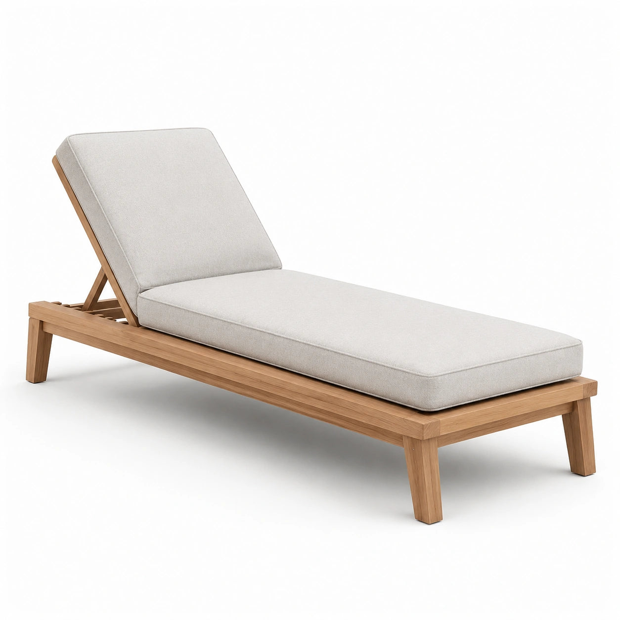 Liegestuhl aus Teakholz mit Polyesterbezug und verstellbarer Rückenlehne Beige